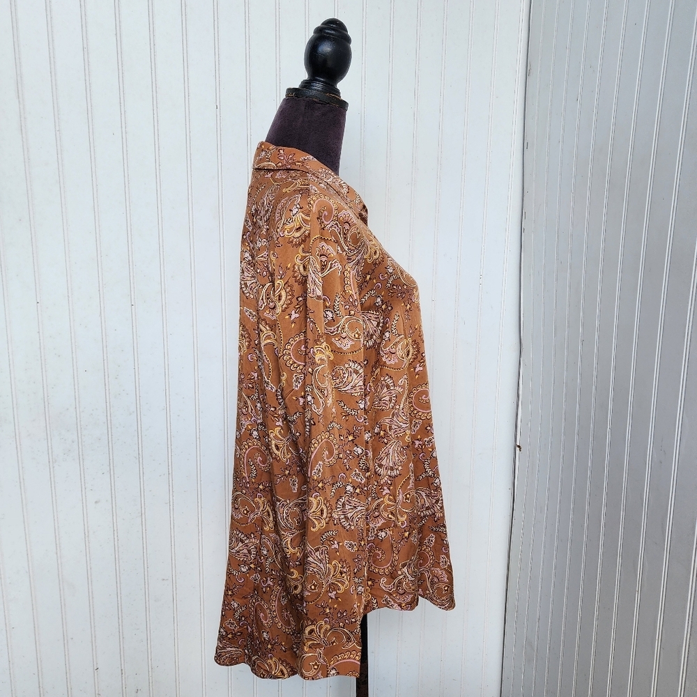 NWT $99 J Jill Paisley Print Blouse V-Neck Long Sleeve Tunic Top Brown Size M - Picture 4 of 14